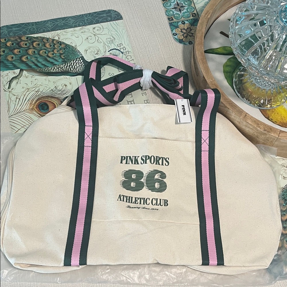 NEW! Victoria's Secret New Pink and Green Canvas Tote Bag